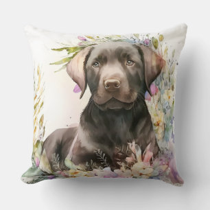 Aquarel Bruine Labradors retriever en bloemen Kussen