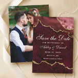 Aquarel Burgundy Goud Marmer Agaat Geode Foto Save The Date<br><div class="desc">Moderne Elegante Aquarel Burgundy en Goud Marmer Agaat Geode Save The Date Kaart - Foto Achterkant</div>
