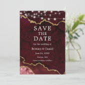 Aquarel Burgundy Marmor Geode Lichten Foto Save The Date (Staand voorkant)