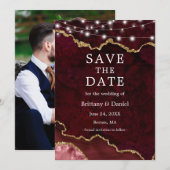 Aquarel Burgundy Marmor Geode Lichten Foto Save The Date (Voorkant / Achterkant)