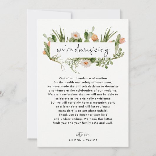 Aquarel Cactus Kleinere Huwelijksupdate Downsizen Kaart (Voorkant)