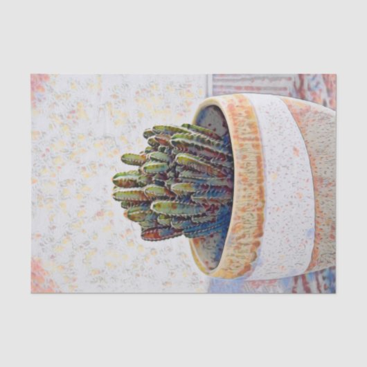 Aquarel Cactus Plant Wit Beige Decoupage Tissuepapier (Voorkant)