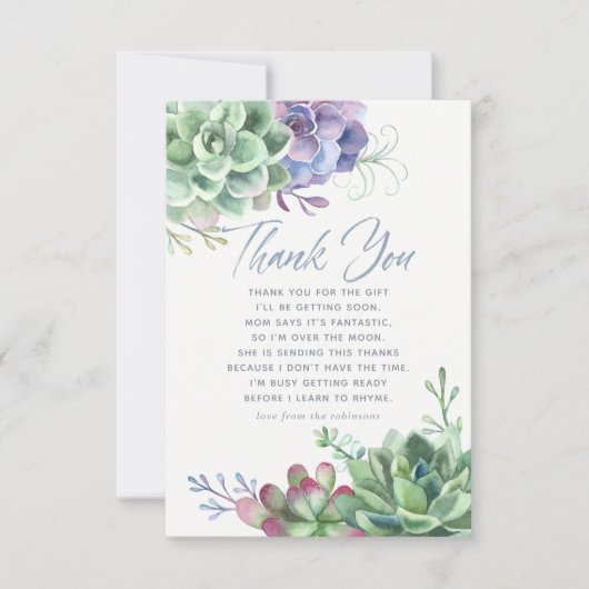 Aquarel Cactus Succulenten Baby Shower Bedankt (Voorkant)