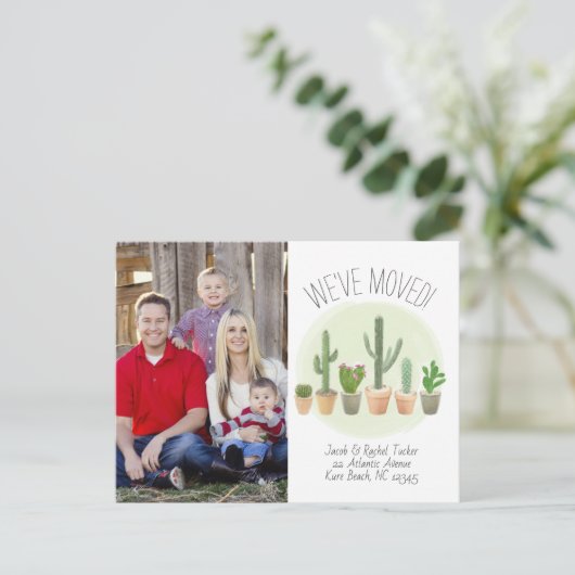 Aquarel Cactus Wij Zijn Verhuisd Verhuisbericht Briefkaart (Staand voorkant)