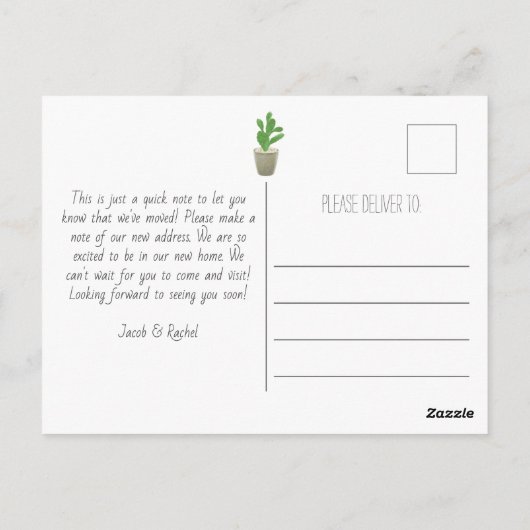 Aquarel Cactus Wij Zijn Verhuisd Verhuisbericht Briefkaart (Achterkant)