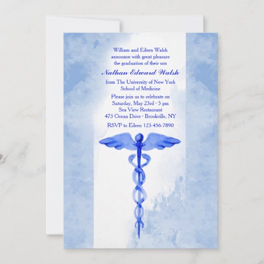Aquarel Caduceus Uitnodiging (Voorkant)