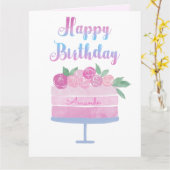 Aquarel Cake en Roze Rozen Verjaardagskaart Kaart (Gele Bloem)