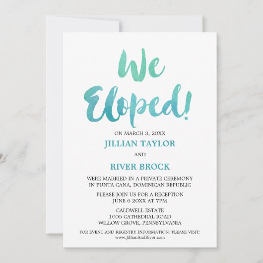 Aquarel Calligrafie Strand Bruiloft Ontvangst Kaart (Voorkant)