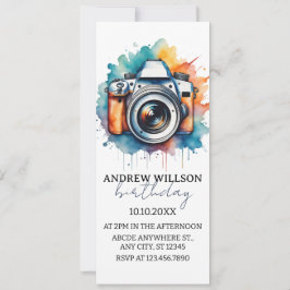 aquarel camerafotograaf VERJAARDAGS Uitnodiging