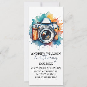 aquarel camerafotograaf VERJAARDAGS Uitnodiging