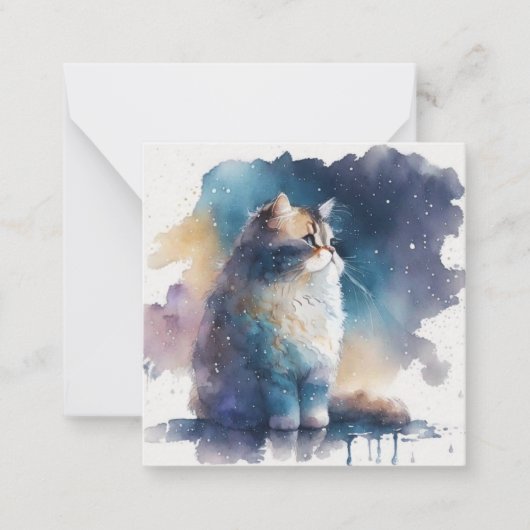 Aquarel Cat Kaart Notitiekaartje (Voorkant)