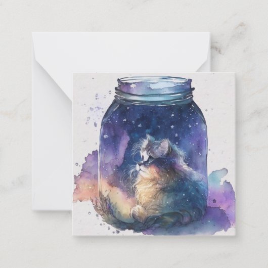 Aquarel Cat Kaart Notitiekaartje (Voorkant)