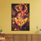 Aquarel - Cello Space Sonata - Dame met Cello Canvas Afdruk (Insitu (Woonkamer))