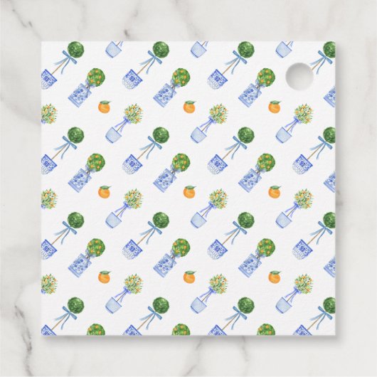 Aquarel Chinoiserie Citrus Topiary Monogram Bedankjes Labels (Achterkant)