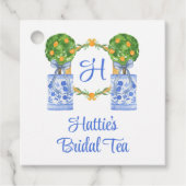 Aquarel Chinoiserie Citrus Topiary Monogram Bedankjes Labels (Voorkant)