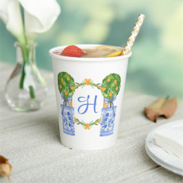 Aquarel Chinoiserie Citrus Topiary Monogram Papieren Bekers
