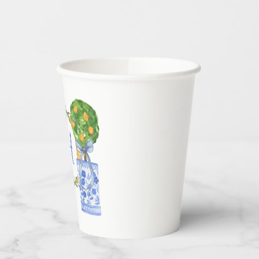 Aquarel Chinoiserie Citrus Topiary Monogram Papieren Bekers (Links)