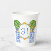 Aquarel Chinoiserie Citrus Topiary Monogram Papieren Bekers (Voorkant)