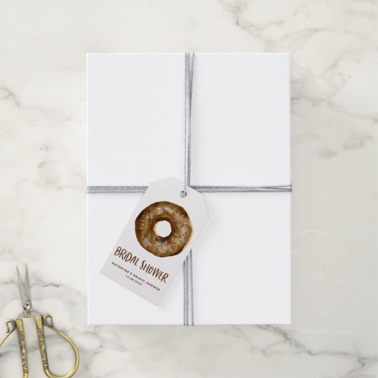 Aquarel Chocolade Donut Bruiloft Feest Bedankt Cadeaulabel (Met Touw)