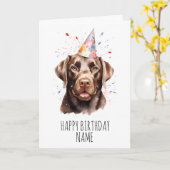 Aquarel Chocolade Labrador Verjaardag Kaart (Gele Bloem)