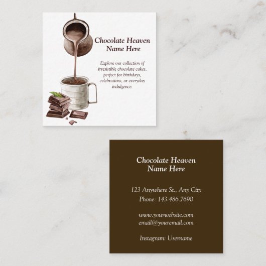 aquarel chocolade vierkante visitekaartje (Voorkant / Achterkant)