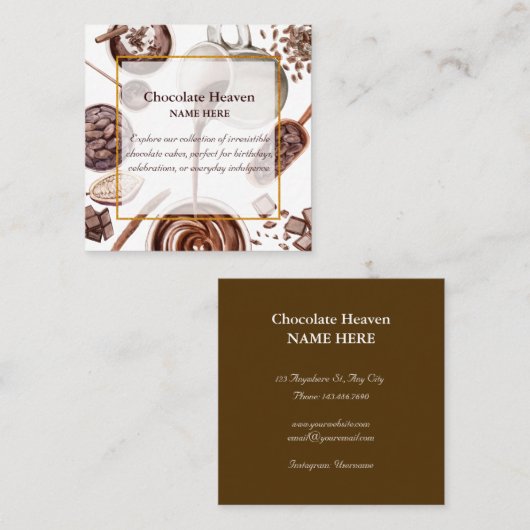 Aquarel Chocoladepatroon Vierkante Visitekaartje (Voorkant / Achterkant)