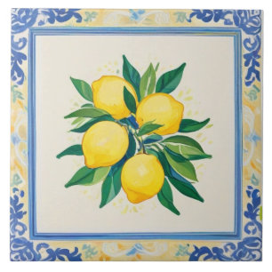 Aquarel Citroen Blauw Groen Geel Wit Zomerachtig Tegeltje