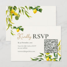 Aquarel Citroen QR Code Huwelijks RSVP Kaart