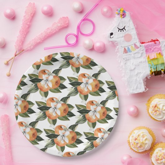 Aquarel Citroen Sinaasappel Cutie Mandarijn Fruit Papieren Bordje (Feest)