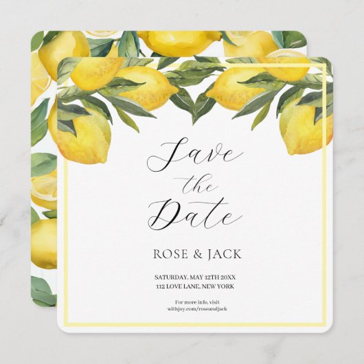 Aquarel Citroen Tuin Witte Bruiloft Save The Date (Voorkant / Achterkant)