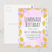 Aquarel Citroen Verjaardag Roze Geel Rand Kunst I Briefkaart (Voorkant / Achterkant)