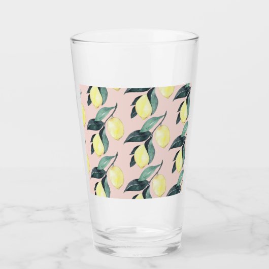 Aquarel Citroenen & Bladeren Geel Naadloos Patroon Glas (Voorkant)