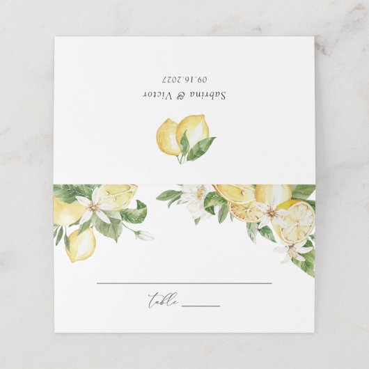 Aquarel Citroenen Citrus Groen Bloesem Tafel Plaatskaartje (Buitenkant ongevouwen)