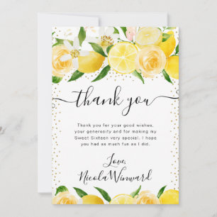 Aquarel Citroenen en Bloemen Sweet 16 Bedankkaart