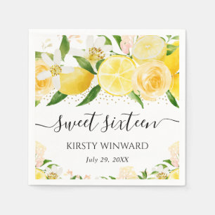 Aquarel Citroenen en Bloemen Sweet Sixteen Servet