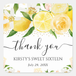 Aquarel Citroenen en Bloemen Sweet Sixteen Vierkante Sticker