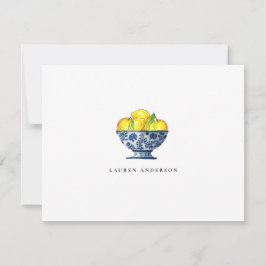 Aquarel citroenen in blauwe en witte kom plat bedankkaart