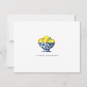 Aquarel citroenen in blauwe en witte kom plat bedankkaart