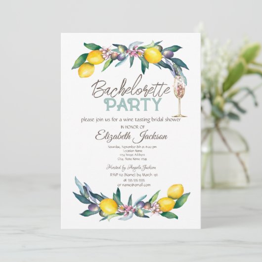 Aquarel Citroenen Olijven Glas Heniparty   Kaart (Staand voorkant)