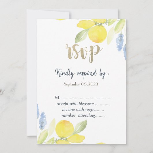 Aquarel Citroenen RSVP Uitnodiging (Voorkant)