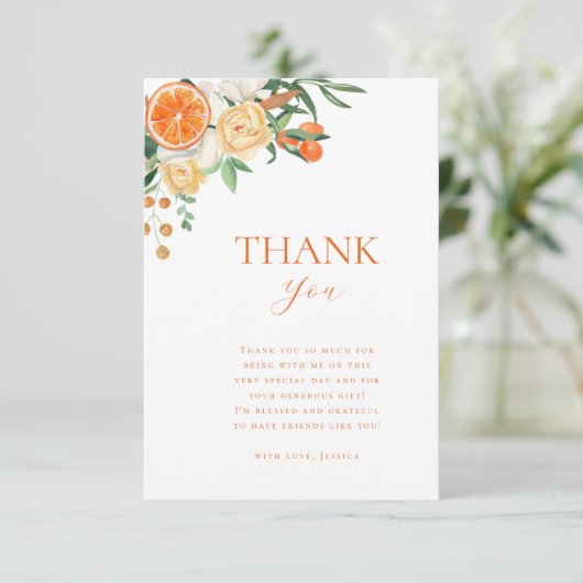 Aquarel Citrus Bloem Bruidsfeest Dank Je Bedankkaart (Staand voorkant)