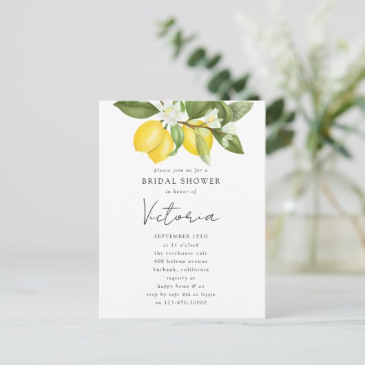 Aquarel Citrus Citroen Bruiloft Uitnodiging (Staand voorkant)