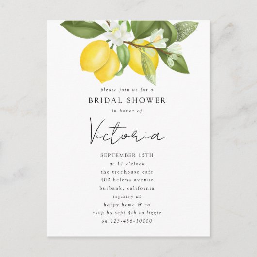 Aquarel Citrus Citroen Bruiloft Uitnodiging (Voorkant)