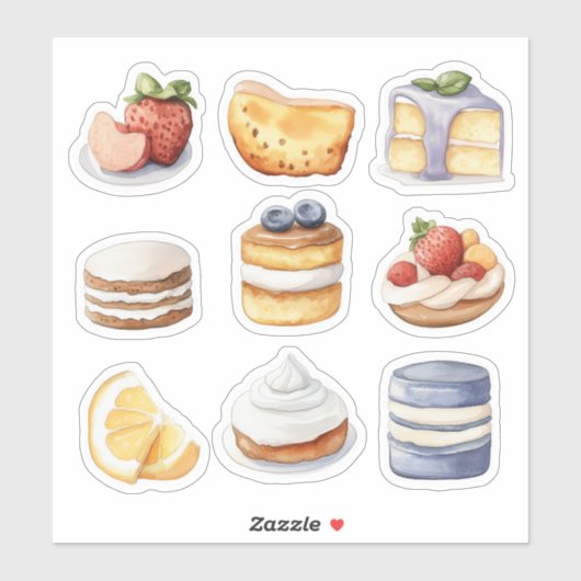 aquarel clipart van Cake dessert collectie Sticker (Vel)