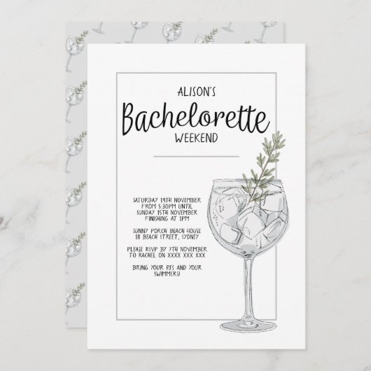 Aquarel Cocktail Thema Bachelorette Party Kaart (Voorkant / Achterkant)