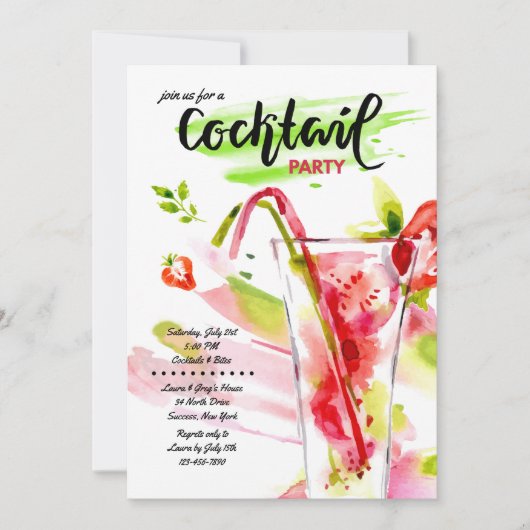 Aquarel Cocktail Uitnodiging (Voorkant)