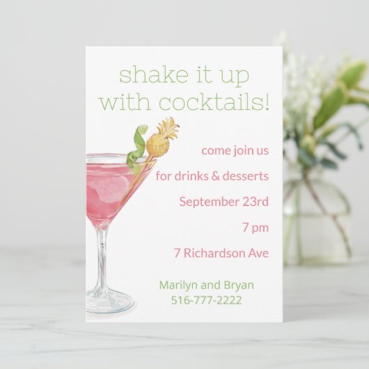 Aquarel Cosmopolitan Cocktail Party Uitnodiging (Staand voorkant)