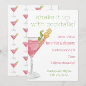 Aquarel Cosmopolitan Cocktail Party Uitnodiging (Voorkant / Achterkant)