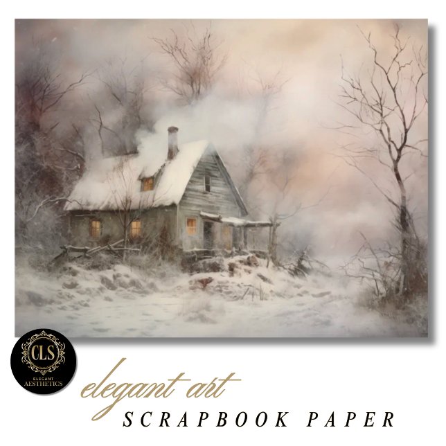 Aquarel Cottage Landschapschrootpapier  (Scrapbook Paper – Vintage Cottage in Watercolor)
