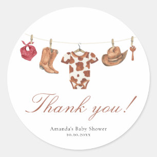 Aquarel cowboy Baby Shower Dank je Ronde Sticker